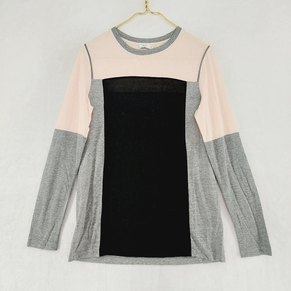Vince Color Block Black Cream Gray Tissue Long Sleeve T Shirt P6219